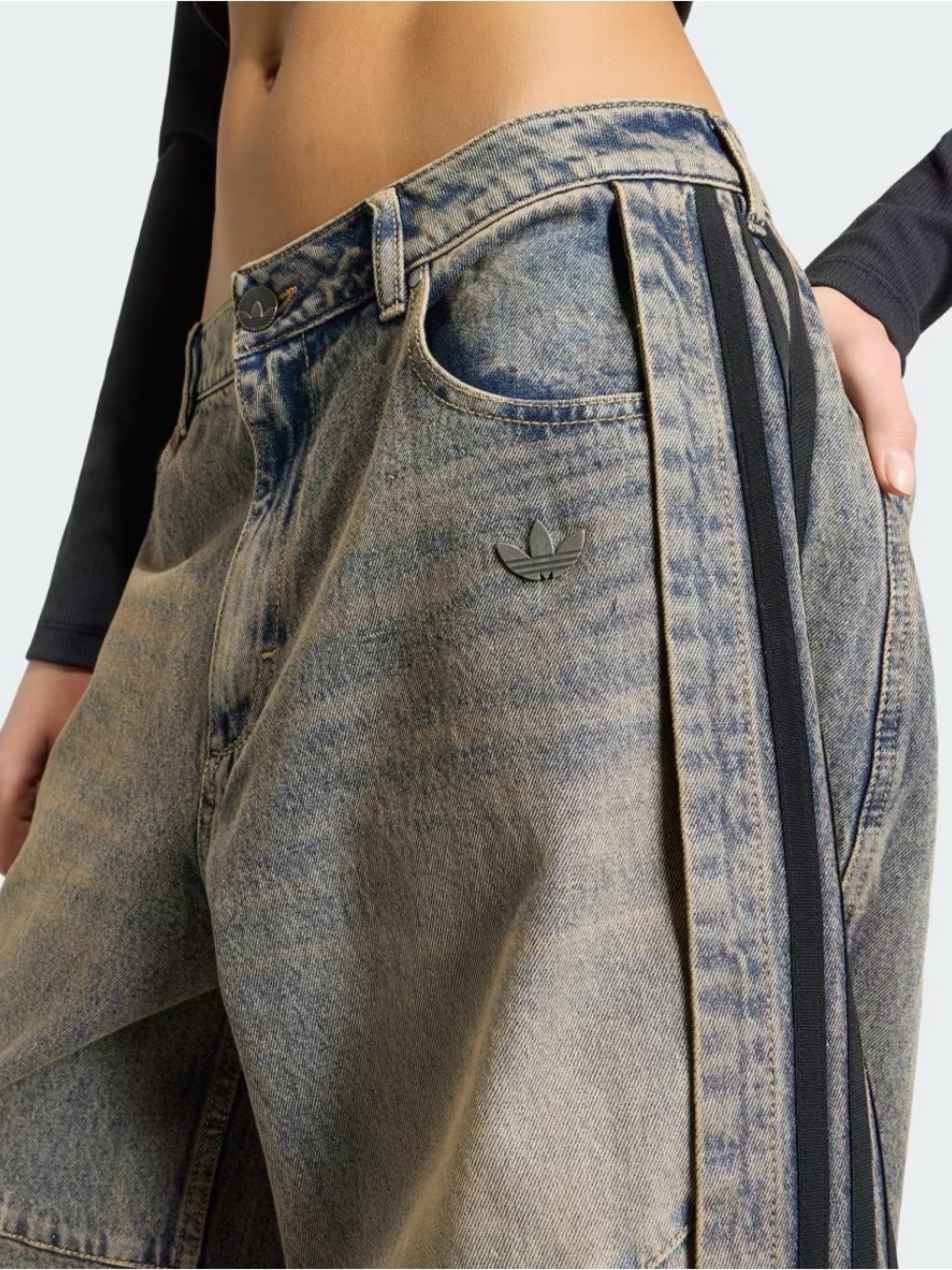 Nwt Adidas Adilenium 5.0 banana overlay denim pants sz 26/32 - Picture 2 of 5